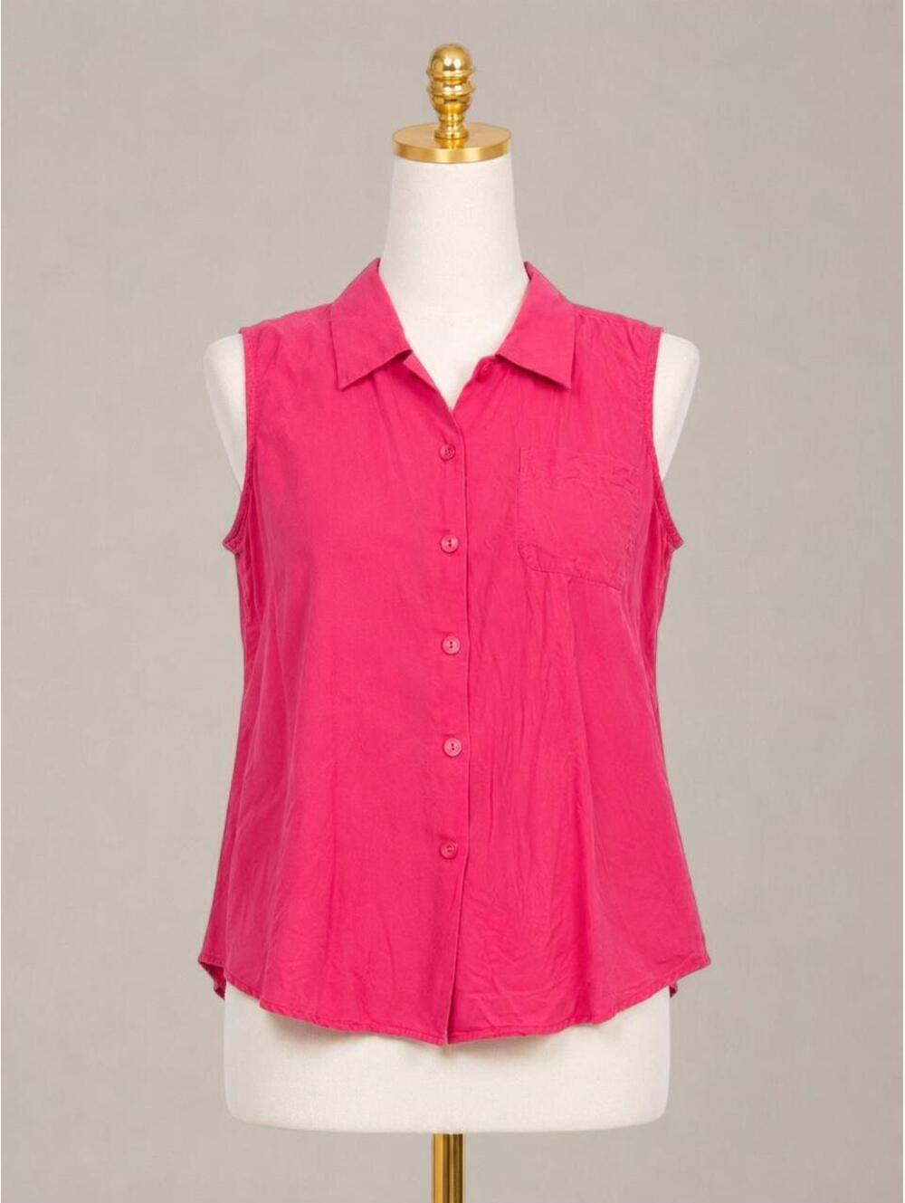 Jaclyn Smith Classic 100% Silk Hot Pink Sleeveless Button-Up Blouse — M